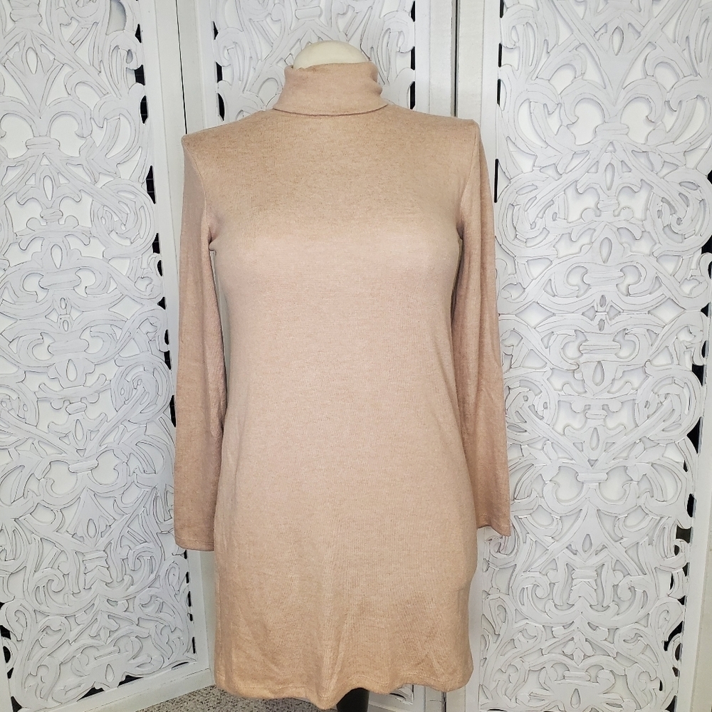 Zara Turtleneck Tan Long Sleeve Tunic Sweater Dress S - Picture 2 of 12